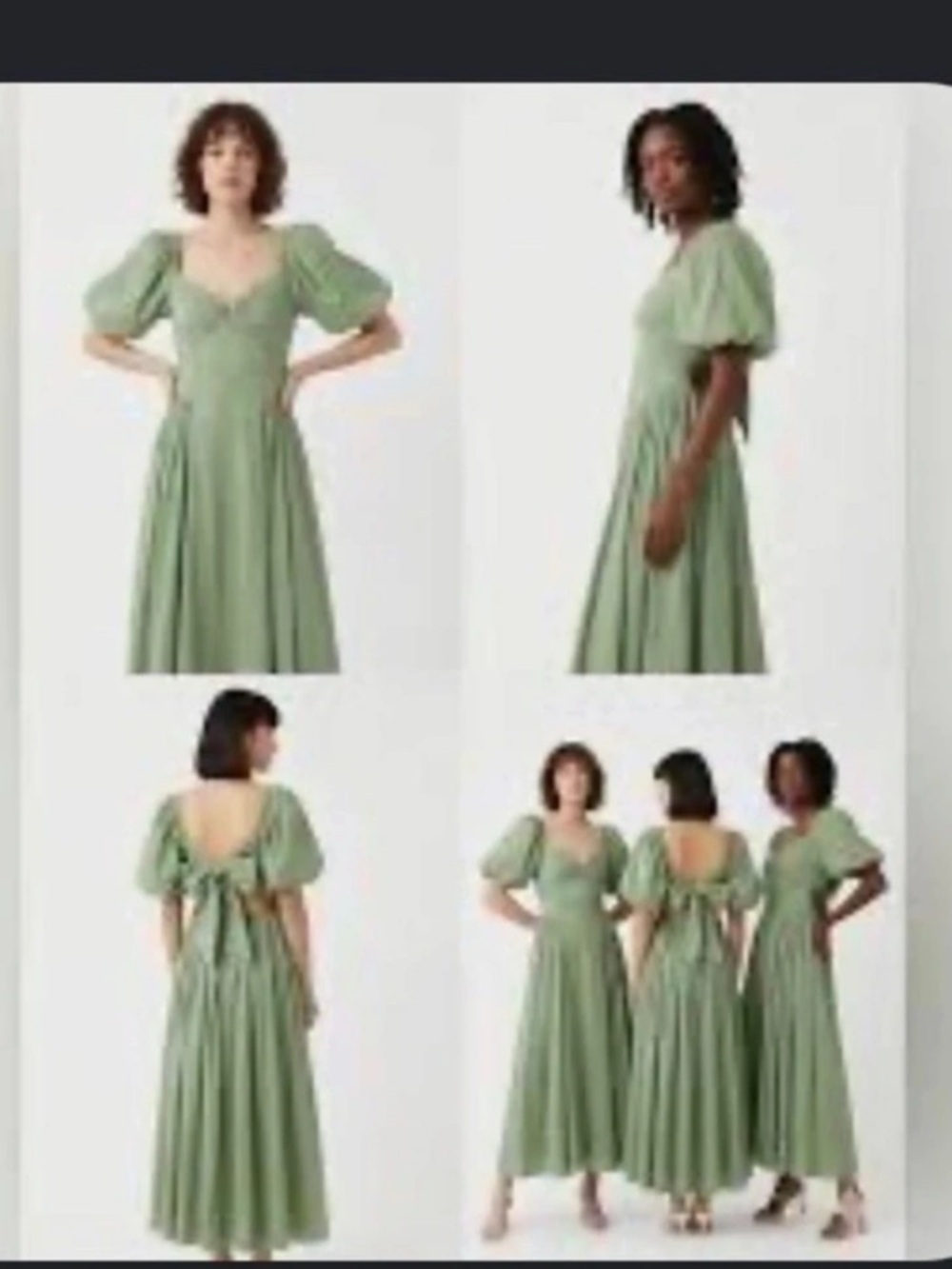 Abercrombie and Fitch Puff-Sleeve Chiffon Midi Dress Green